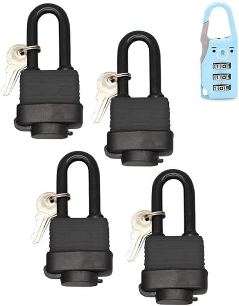 Set of 4 Keyed Alike Black Waterproof Padlock for Outdoor Use, 1.5 ...