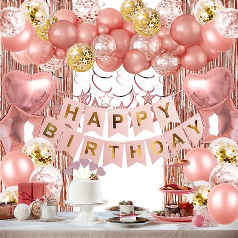 Rose Gold Birthday Party Decorations, Happy Birthday Banner, Rose Gold ...