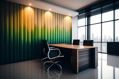 Free AI Image | A conference room with a green and yellow wallpaper.