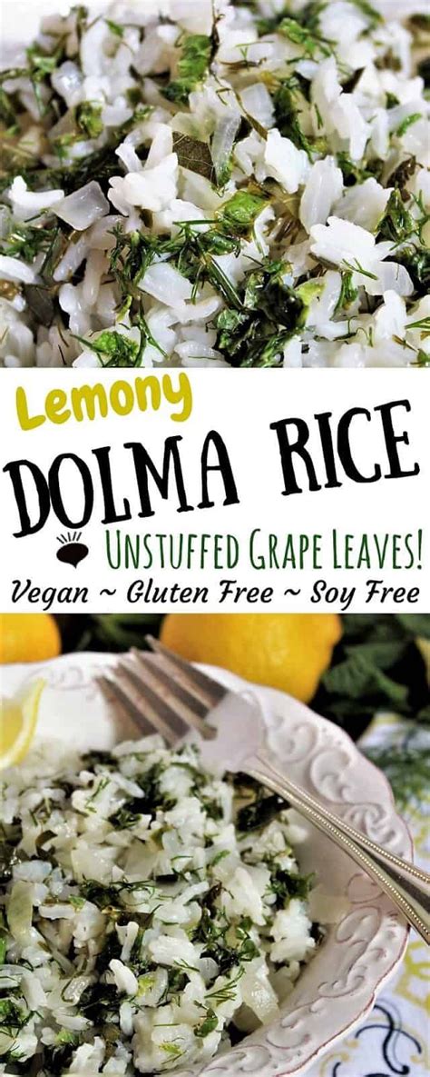 Vegan Dolma Rice -Unstuffed Grape Leaves – Lemony Dolma Rice is a rice ...