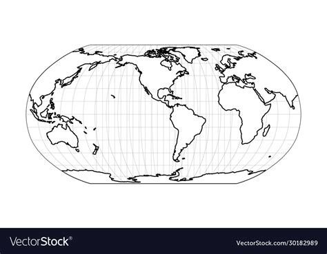 World map in robinson projection with meridians Vector Image