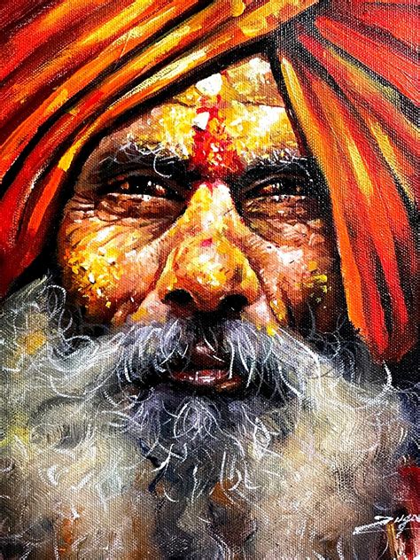 Old Sadhu In Turban | Acrylic on Canvas | Painting By Jugal Sarkar ...