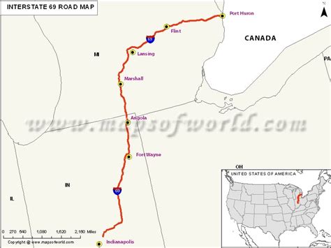 US Interstate 69 (I-69) Map - Indianapolis, Indiana to Port Huron, Michigan