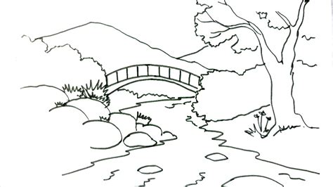 How to draw a Scene- River- in easy steps for children. beginners - YouTube