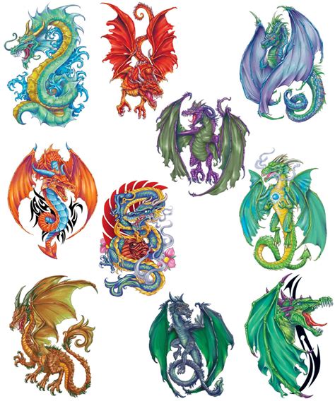 Buy Fantasy Dragons Temporary Tattoos, Set of 10 Colorful Dragon ...