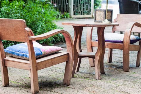 Wooden furniture in a garden 1740738 Stock Photo at Vecteezy