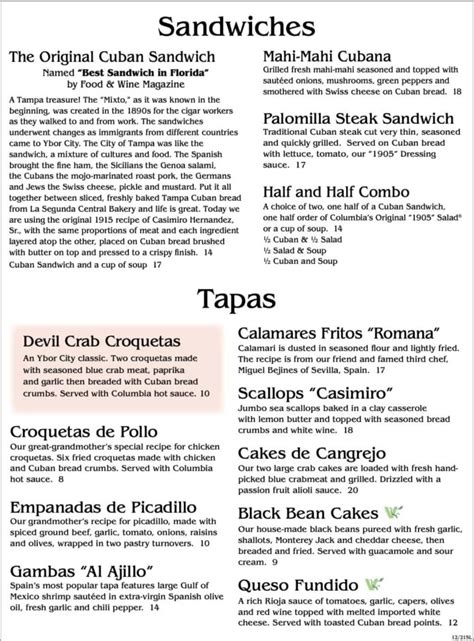 Columbia Restaurant Celebration, FL Menu (Updated: February 2024)