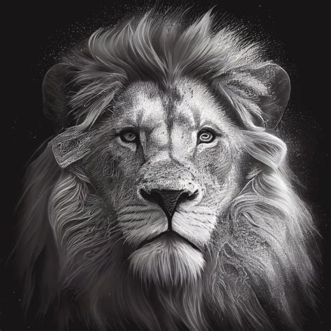 Black Pencil Ink Drawing of a Majestic Lion with Large Mane Portrait ...