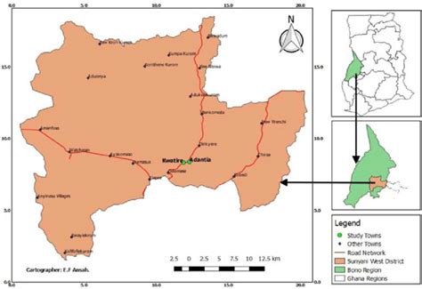 Map of Sunyani West District showing the studied communities ...