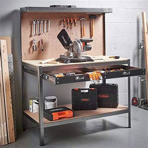 VonHaus Garage Workbench Pegboard Heavy Duty Reinforced Steel with ...