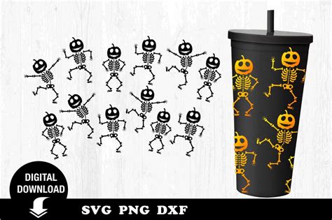 Tumbler Svg, Dancing Pumpkin Skeleton Graphic by OksisMG · Creative Fabrica