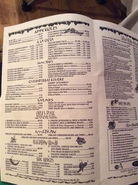 Menu at El Tapatio Mexican Restaurant, Rainbow City