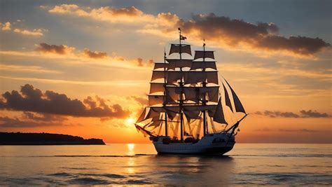 Premium AI Image | Sailing Ship Silhouette In Red Sunset On The Sea