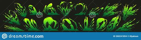 Set of Green Toxic Liquid, Slime, Paint Splatters Stock Illustration ...