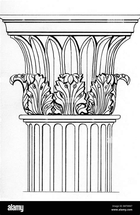 an old architectural drawing of a column with flowers and leaves on the ...