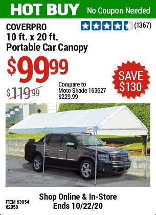 COVERPRO 10 Ft. X 20 Ft. Portable Car Canopy for $99.99 – Harbor ...