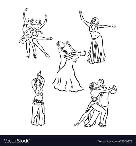 Ballroom dancing couples sketch Royalty Free Vector Image