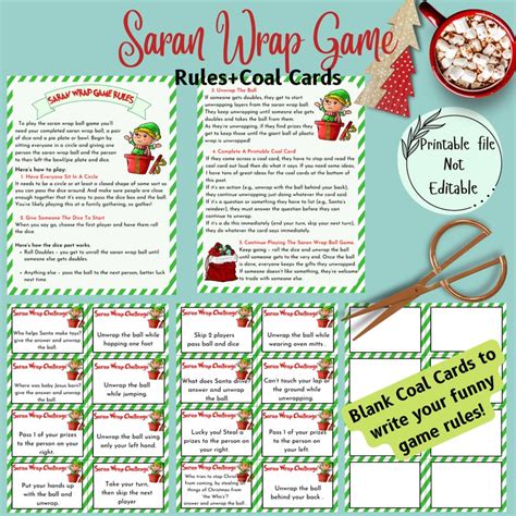 Saran Wrap Ball Game Rules With Challenge Cards Printable, Plastic Wrap ...