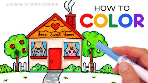 How to COLOR Cartoon House step by step For Mom Home Sweet Home - YouTube