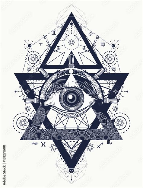 All seeing eye tattoo art vector. Freemason and spiritual symbol Stock ...