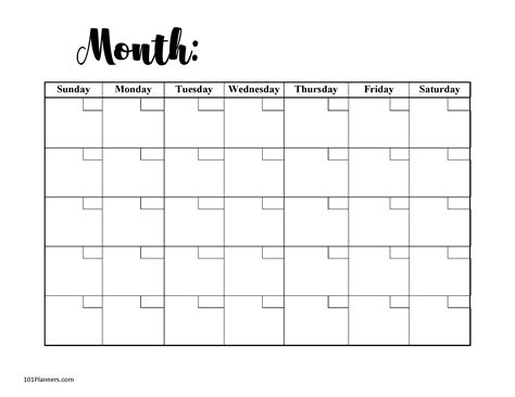 Printable Empty Calendar