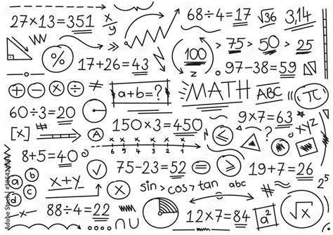 Vetor de hand drawn math symbols. mathematical numbers, symbols and ...