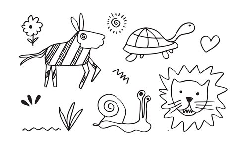 Vector set of kids drawings.Doodle style. Ideal for childs decoration ...