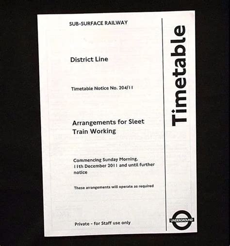 2011 LUL DISTRICT Line Timetable Notice - Sleet Train Working EUR 3,51 ...