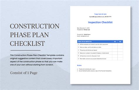 Construction Phase Plan Checklist Template in PDF, Pages, Word, Google ...