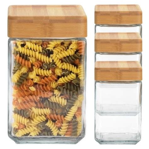 4 Anchor Hocking 48oz Glass Jars Container Bamboo Lid Airtight Seal ...