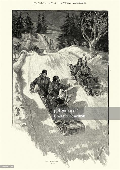 Tobogganing On A Toboggan Hill Canada 19th Century High-Res Vector ...