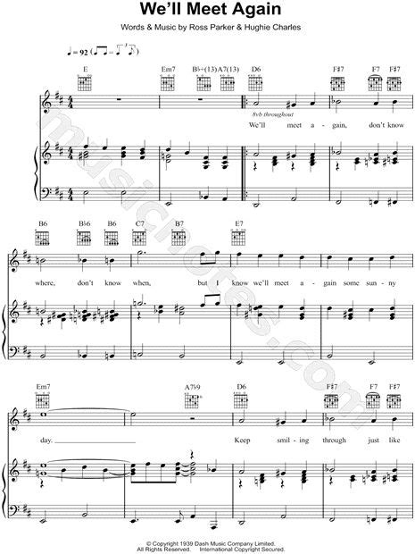 Vera Lynn "We'll Meet Again" Sheet Music in D Major (transposable ...