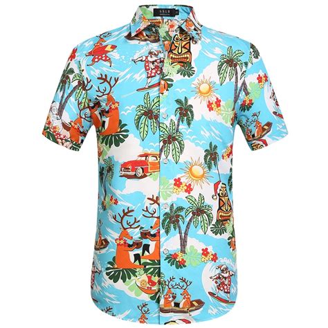 SSLR Mens Santa Claus Party Tropical Ugly Hawaiian Christmas Shirts ...