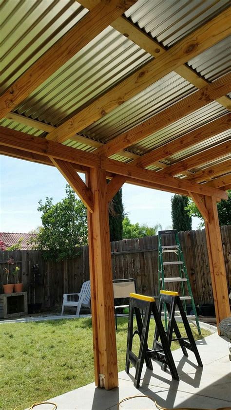 Covered patio Corrugated metal roof #PergolaAgainstHouse | Patio deck ...