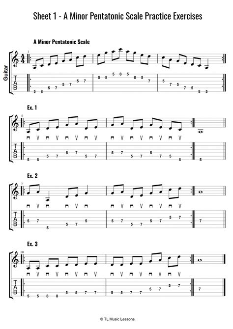 Sheet 1 – A Minor Pentatonic Scale Practice Exercises Grade 1-2 | Learn ...