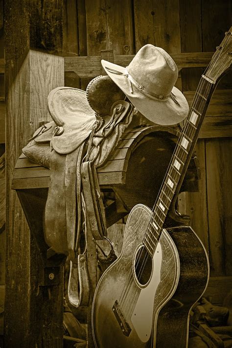 Western Country 6 String Acoustic Guitar In Sepia Tone With Horse ...