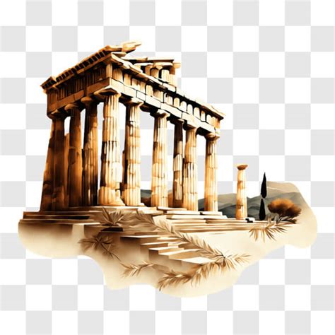 Download Black and White Drawing of Ancient Parthenon in Greece PNG ...