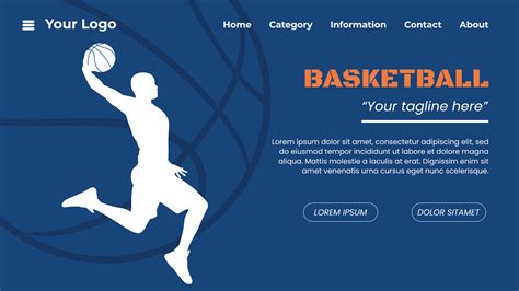 Landing page banner template. Basketball silhouette illustration, Sport ...