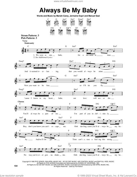 Always Be My Baby sheet music for guitar solo (chords) (PDF)