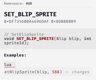 SetBlipSprite - FiveM Natives @ Cfx.re Docs