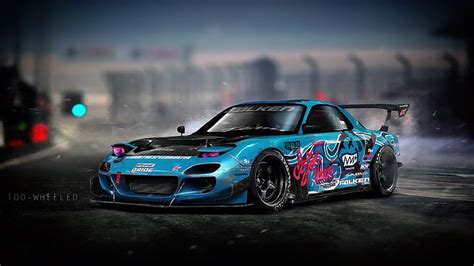 HD wallpaper: Auto, Blue, Machine, Drift, Mazda, Illustration, Mazda ...