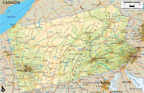 Physical Map of Pennsylvania - Ezilon Maps