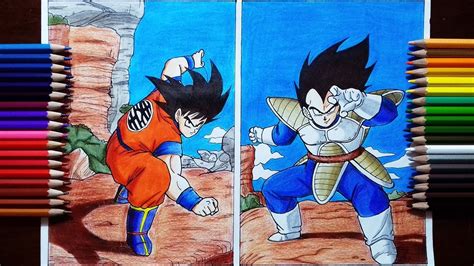 Drawing Goku vs Vegeta | Saiyan Saga - YouTube