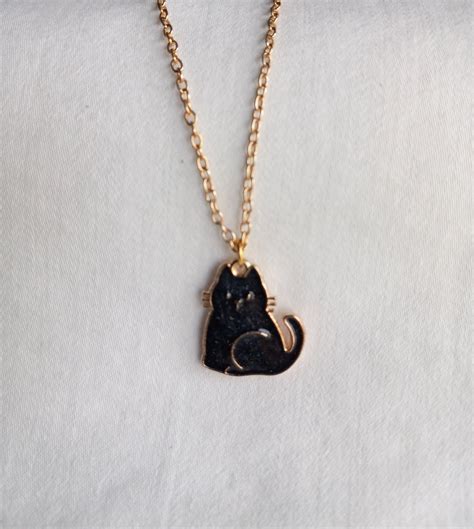 Black Cat Pendant/black Cat Necklace/gold Plated Black Cat - Etsy