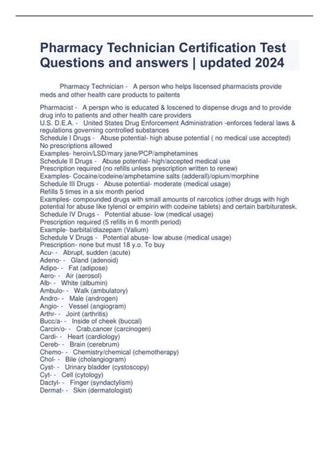 Pharmacy Technician Certification Test Questions and answers | updated ...