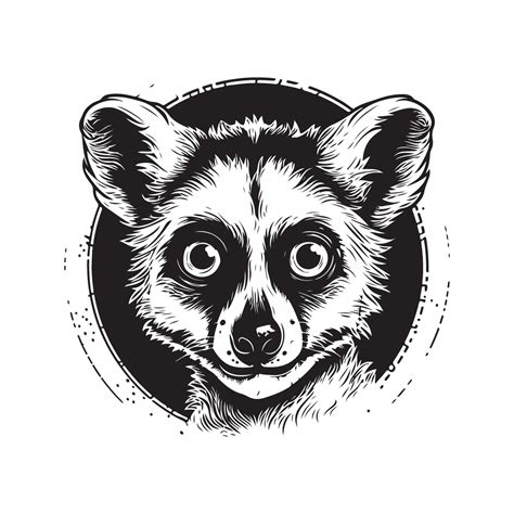 lemur, vintage logo line art concept black and white color, hand drawn ...