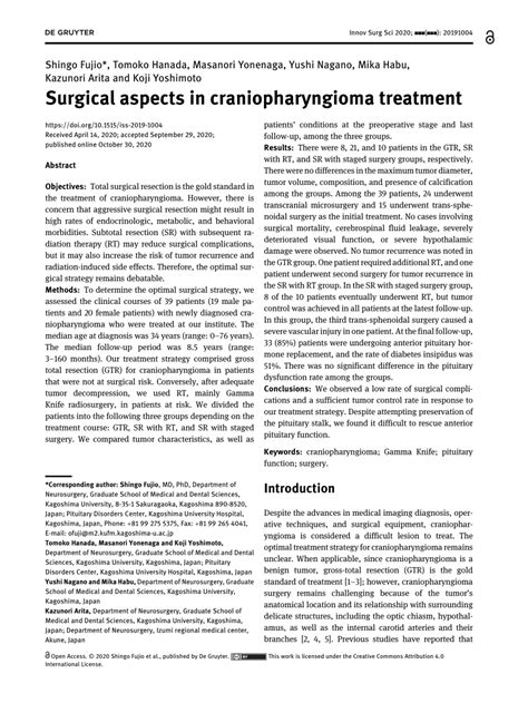 (PDF) Surgical aspects in craniopharyngioma treatment