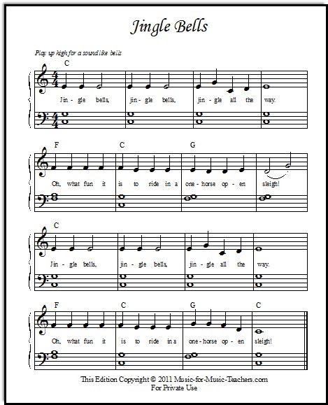 Jingle Bells Sheet Music for Beginner Piano Students