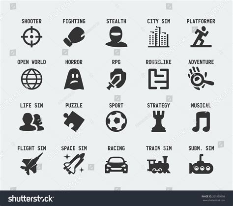 Video Game Genres Vector Icons Set Stock Vector (Royalty Free ...