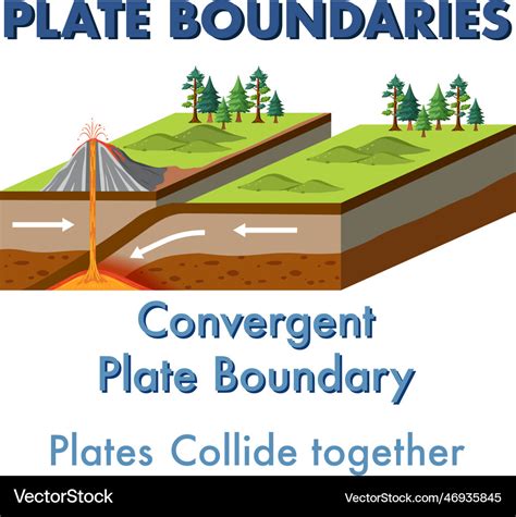 Convergent plate boundary with explanation Vector Image